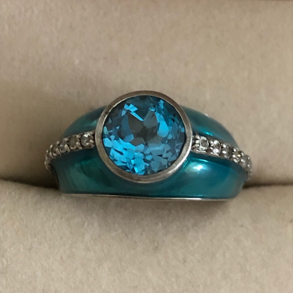 NWOT Sterling Silver Blue & White Topaz Enamel Ring